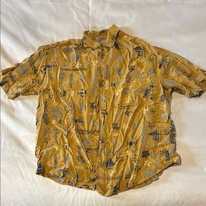 Men's Casual Button Down Shirt - Yellow Patterned